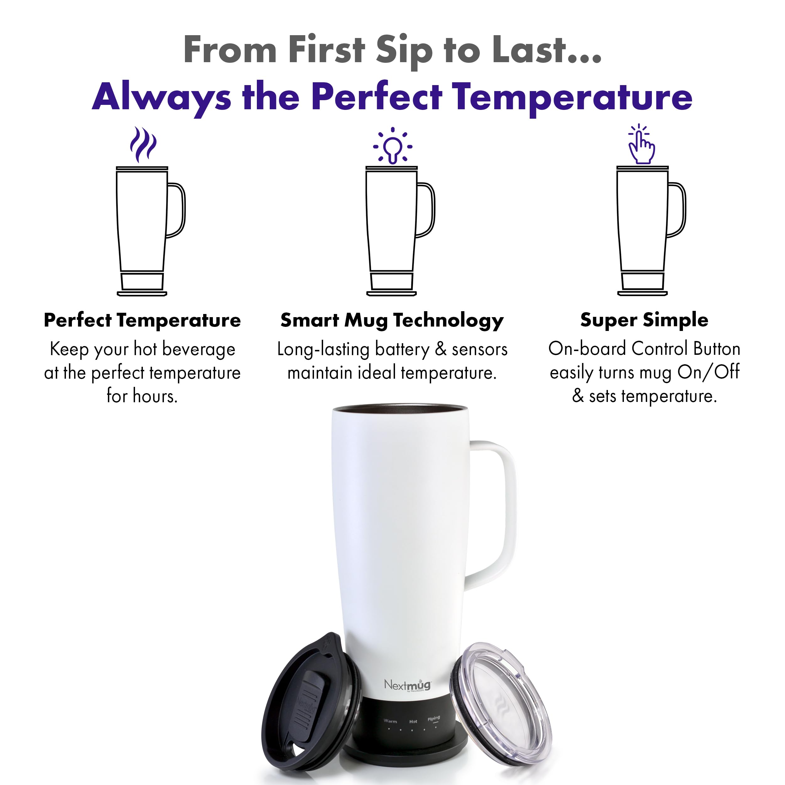 Nextmug Ultra battery indicator LED shows live power and temperature.