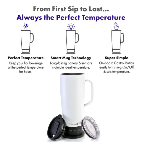 Nextmug Ultra battery indicator LED shows live power and temperature.