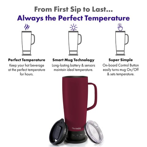 Nextmug Ultra highlights long-battery-life for hours of warmth.