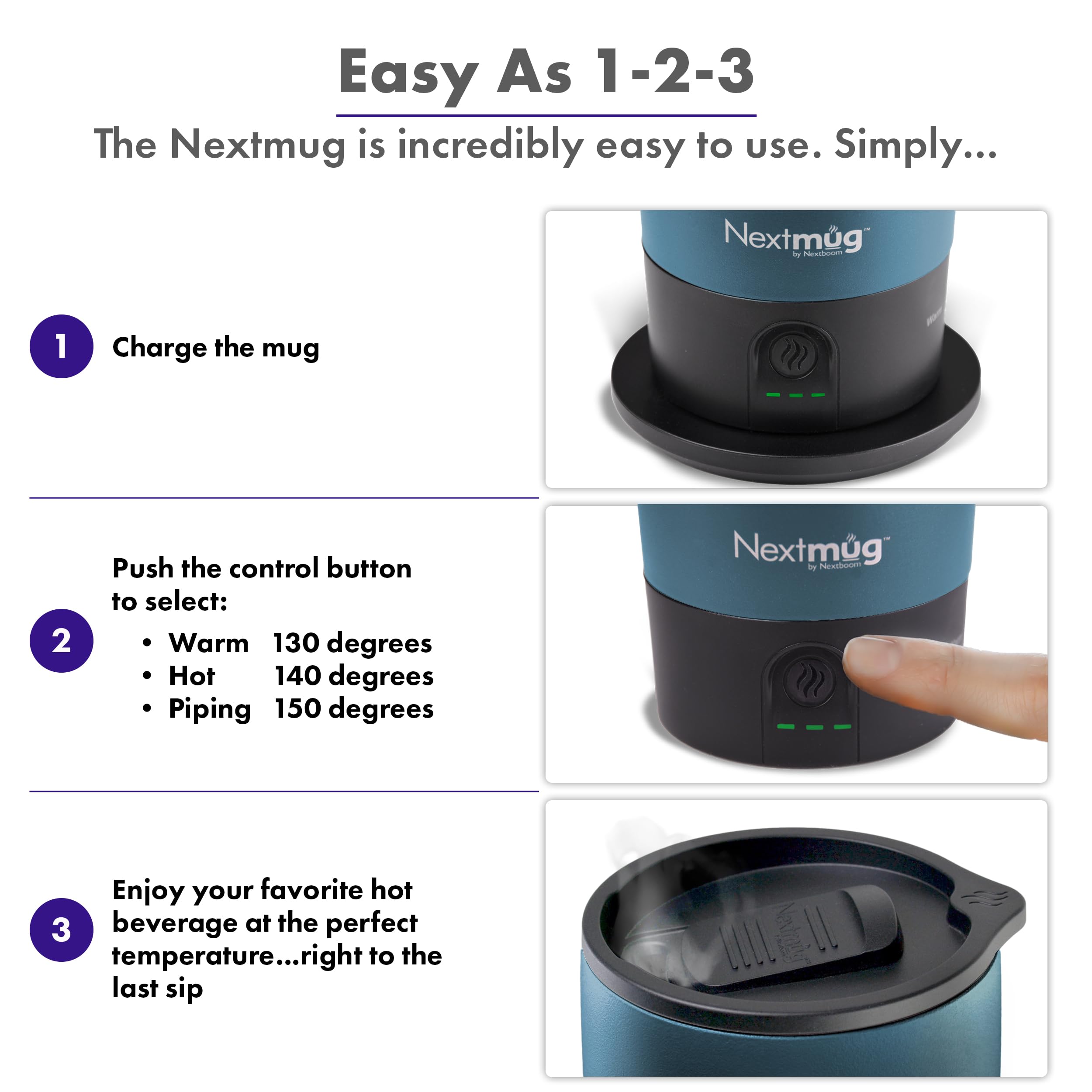 Nextmug Ultra LED display shows real-time temperature for precise sipping.