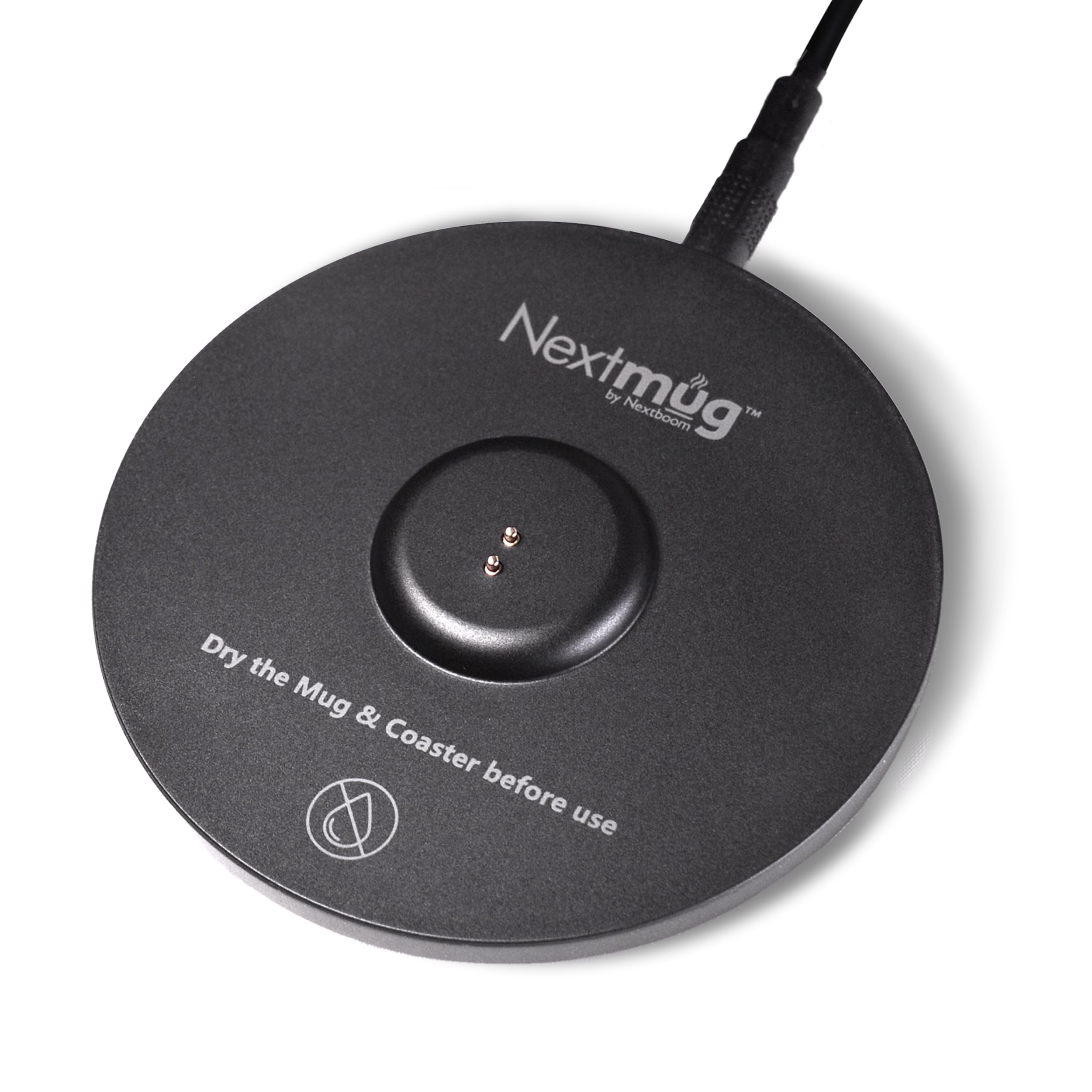 Nextmug universal docking coaster front view, compact stand-alone dock for convenient use.