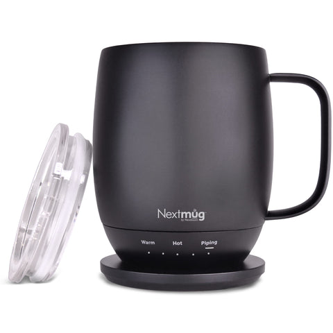 Nextmug universal docking coaster side angle highlighting corded power and stable support.