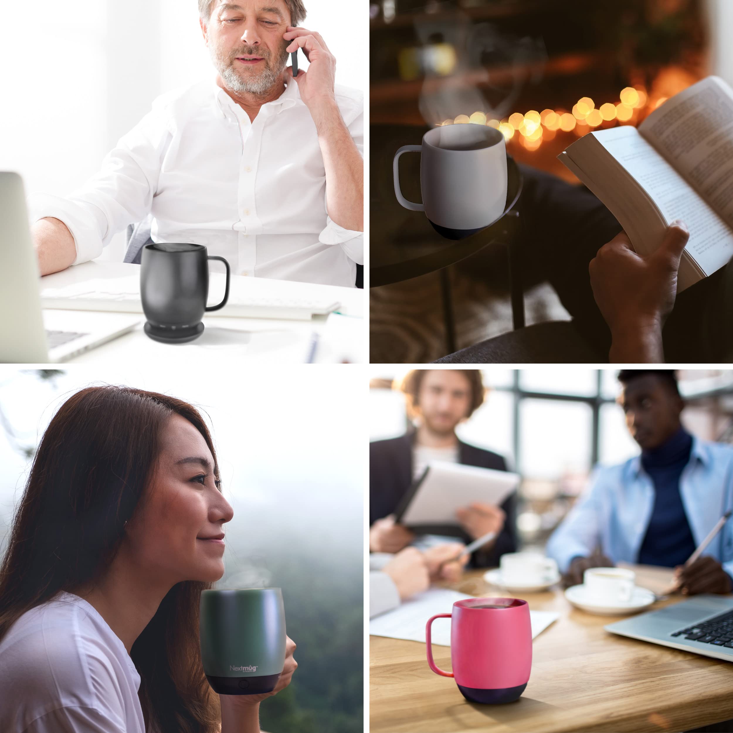 Nextmug universal docking coaster with cord and included components.