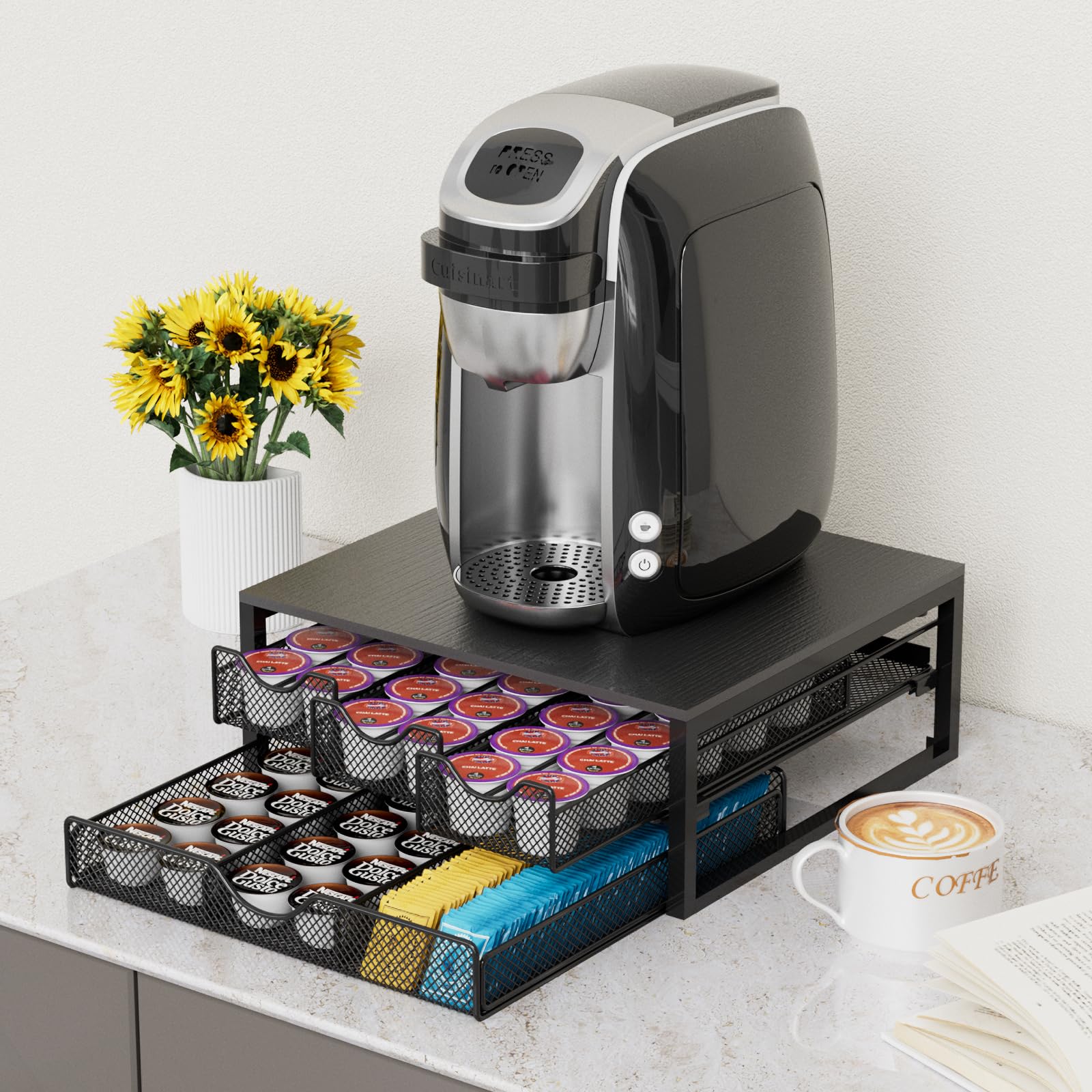 NEYCIL coffee pod holder open drawers showing easy access and organization.
