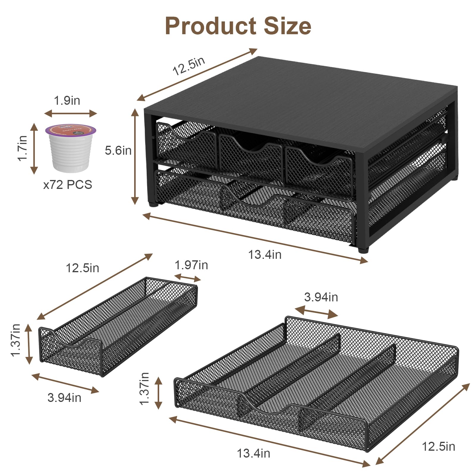 NEYCIL coffee pod holder 72 bag capacity for abundant coffee storage.