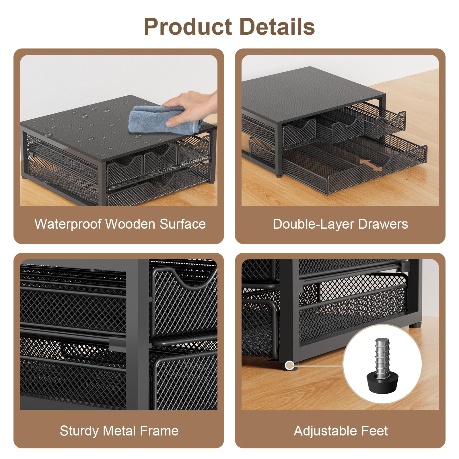 NEYCIL coffee pod holder with anti-slip feet keeps the setup stable.