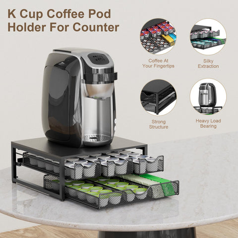 NEYCIL coffee pod holder wooden top and metal frame for durability.