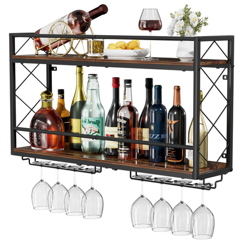NEYCIL wall-mounted wine rack front view, space-saving two-tier design for organized kitchen storage
