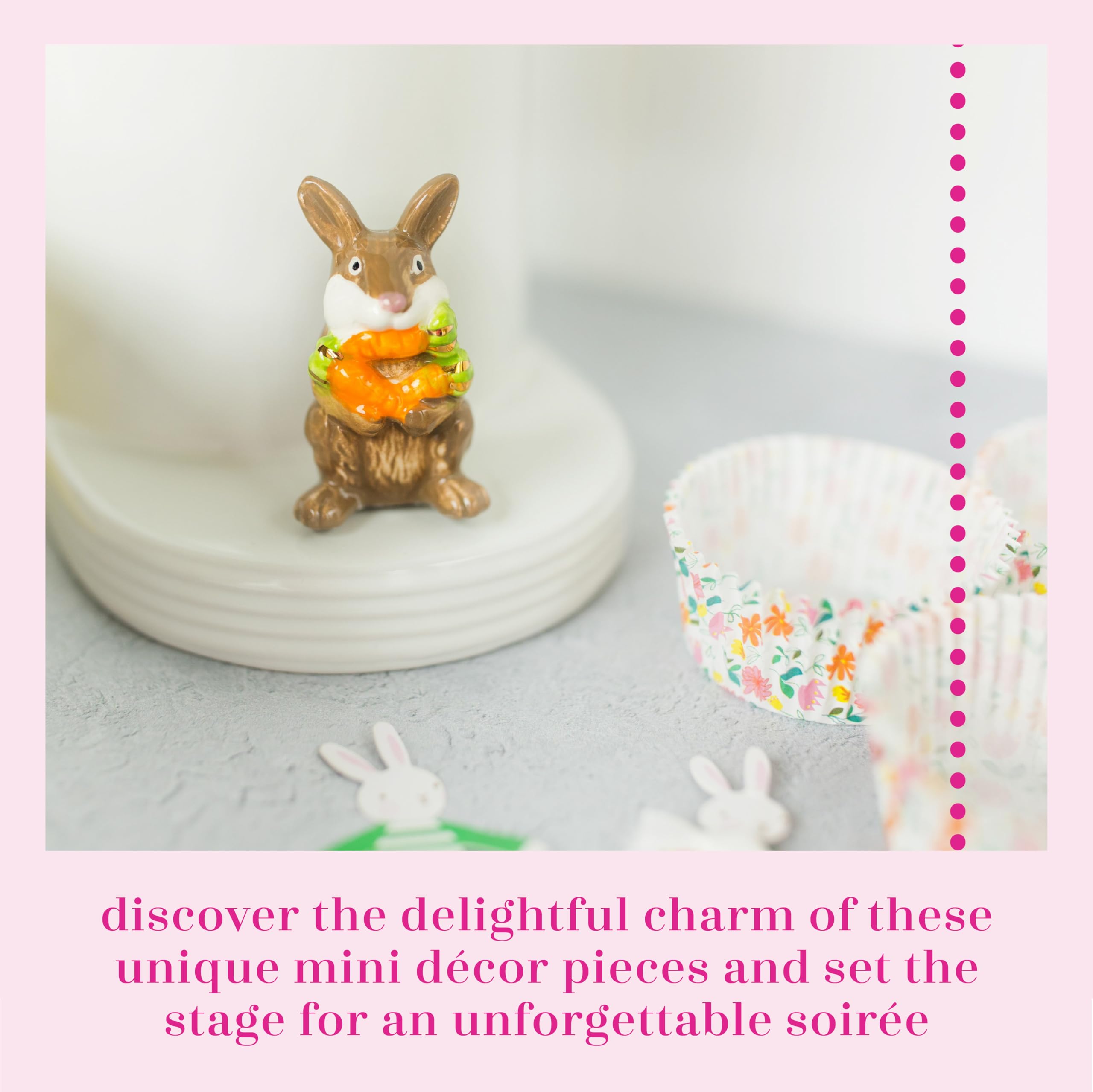 Nora Fleming funny bunny mini A226 holding carrots inspires cheerful centerpiece ideas