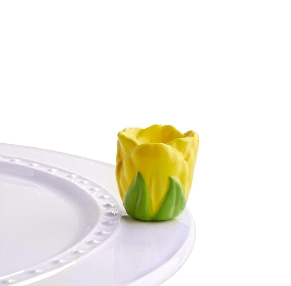 Nora Fleming Tiptoe Thru Em yellow tulip mini brightens spring tablescape