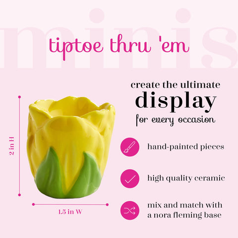 Nora Fleming yellow tulip mini complements centerpieces and serving setups