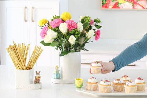 Yellow tulip mini from Nora Fleming enhances serving setups