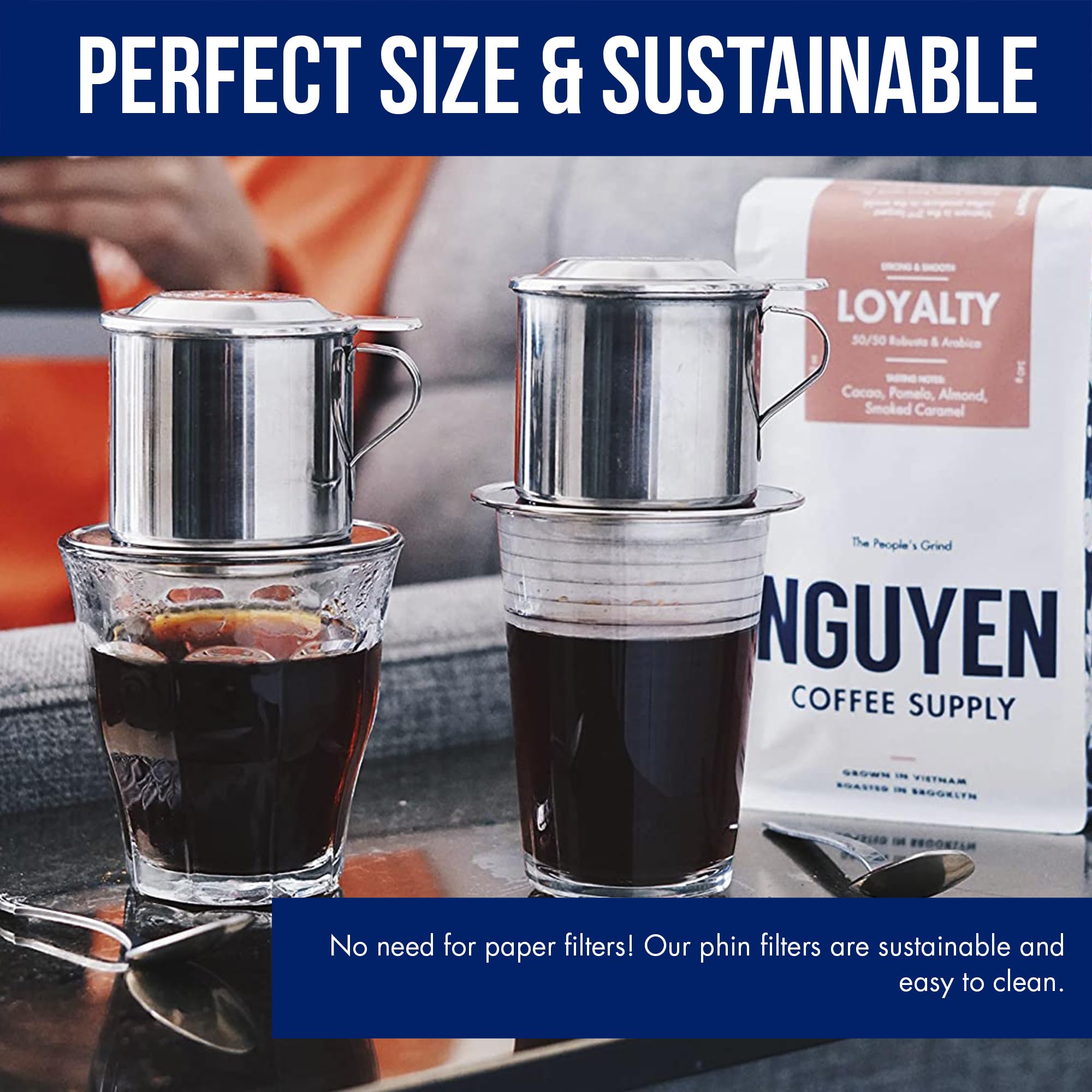 Nguyen Coffee Supply original phin filter ideal for quick phin drip.