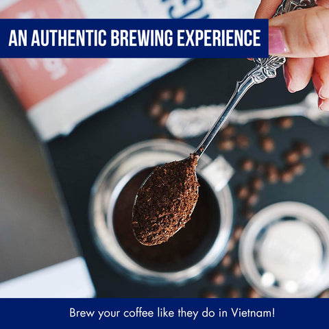 Nguyen Coffee Supply phin brew guide: two tablespoons for robust flavor.