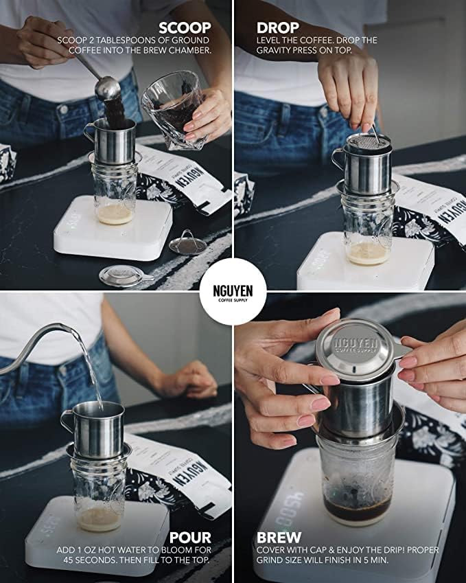 Nguyen Coffee Supply easy-clean phin filter; rinse, dry, reuse.