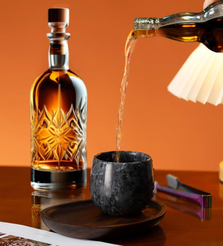 NHKRTE handmade marble bourbon cups with artisan texture for a premium ritual