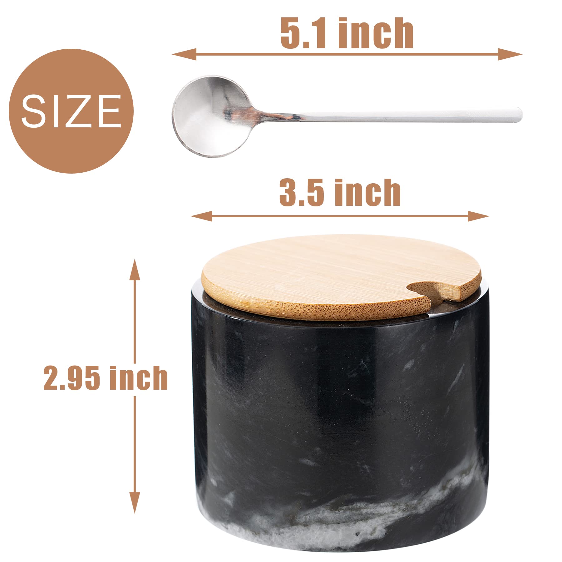 NHKRTE marble salt cellar bamboo lid close-up showing dust-free storage.