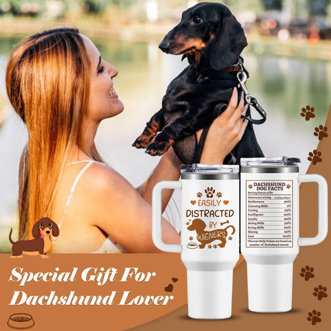 NIAXAUYT 40oz dachshund tumbler with handle, ideal for all-day hydration.