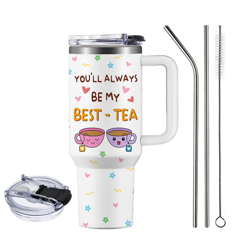 NIAXAUYT bestie tea tumbler with lid front view, ideal for hot or cold daily use.