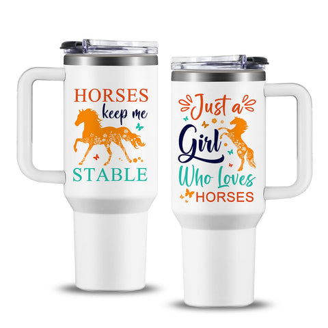 NIAXAUYT keep-me-stable 40oz tumbler keeps drinks hot or cold on busy horse days.
