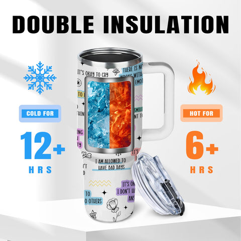 NIAXAUYT Mental Breakdown Cup 40oz tumbler close-up highlights double-wall insulation.