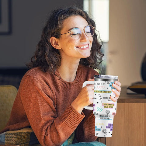 NIAXAUYT Mental Breakdown Cup 40oz tumbler with handle offers comfortable daily use.