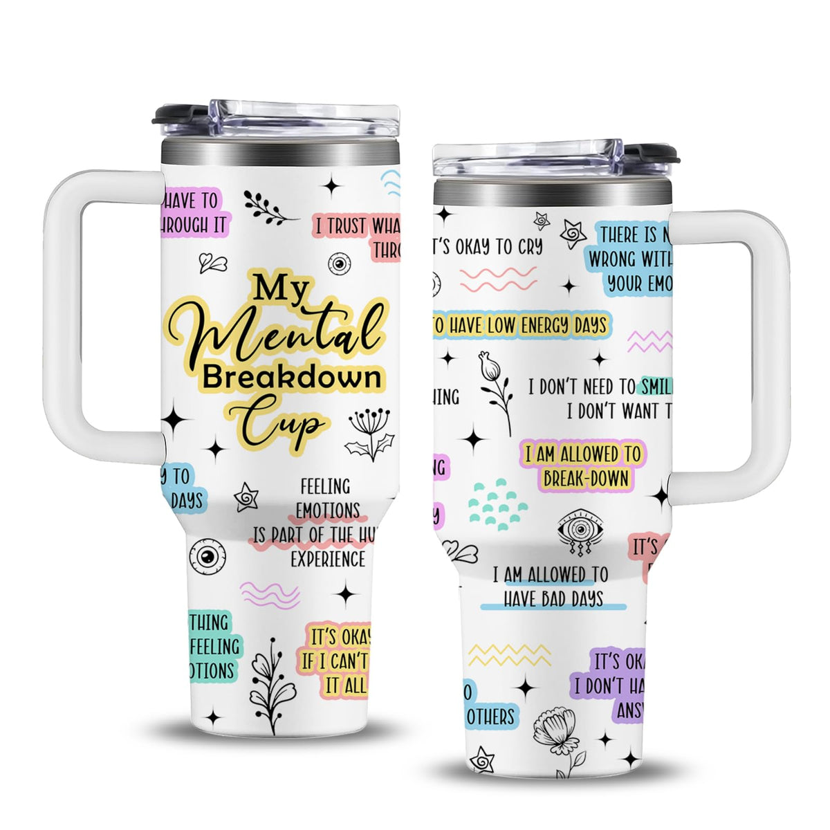 NIAXAUYT Mental Breakdown Cup 40oz tumbler with lid keeps beverages secure during commutes.