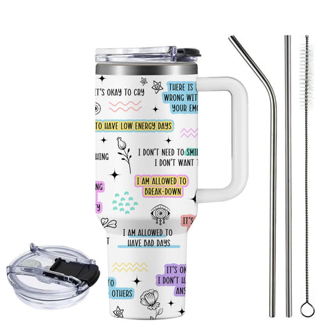 NIAXAUYT Mental Breakdown Cup 40oz tumbler in sunlight keeps drinks hot or cold longer.