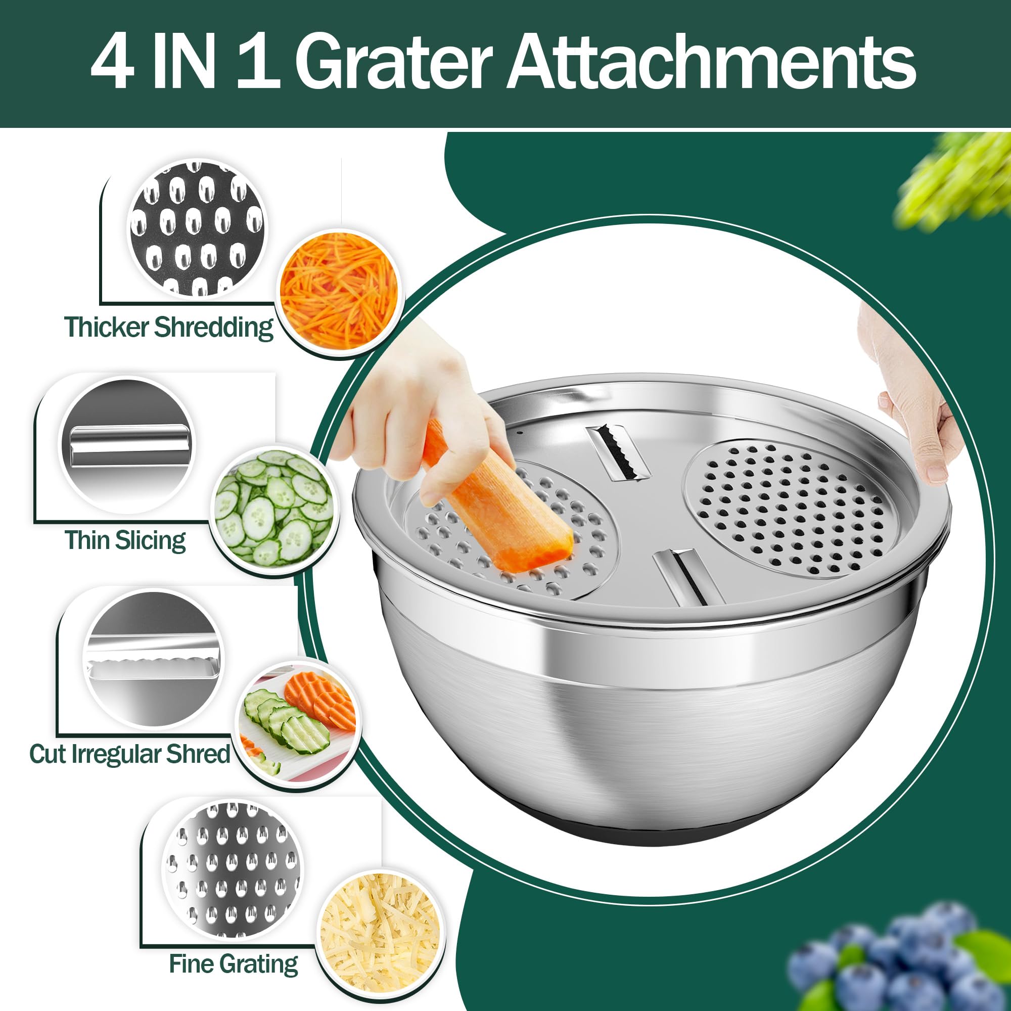 Nicdiet grater attachment slices, shreds, and chops directly into bowls.