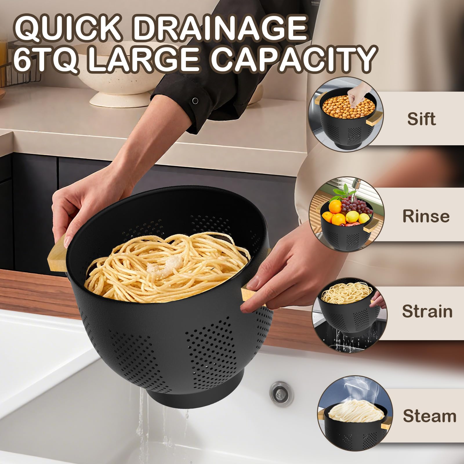 Nicdiet metal colander with matte finish resists scratches and fingerprints