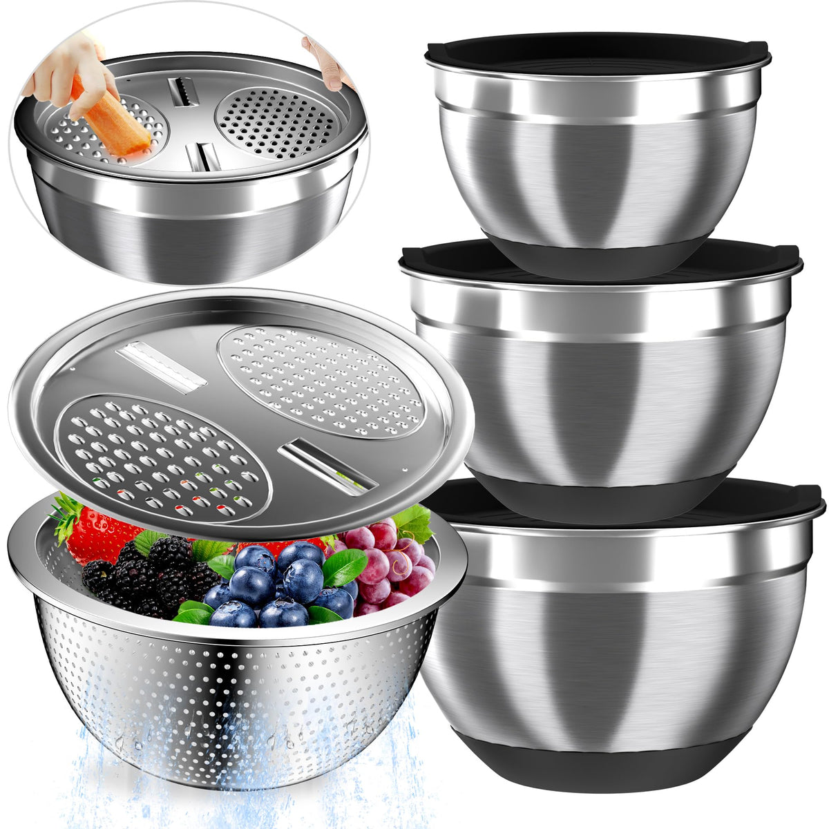 Nicdiet mixing bowls with airtight lids for organized storage and fresh ingredients.