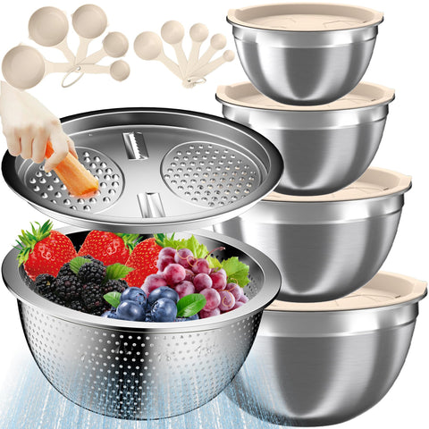 Nicdiet mixing bowls with lids set in cream for organized meal prep