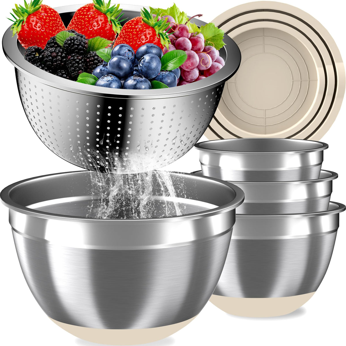 Nicdiet mixing bowls with airtight lids in khaki set for organized prep.