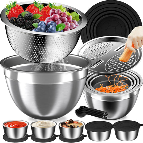 Nicdiet mixing bowls with lids show space-saving nesting for organized storage.