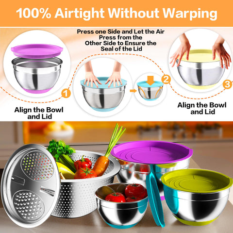 Nicdiet nesting bowls with built-in colander for compact kitchen organization
