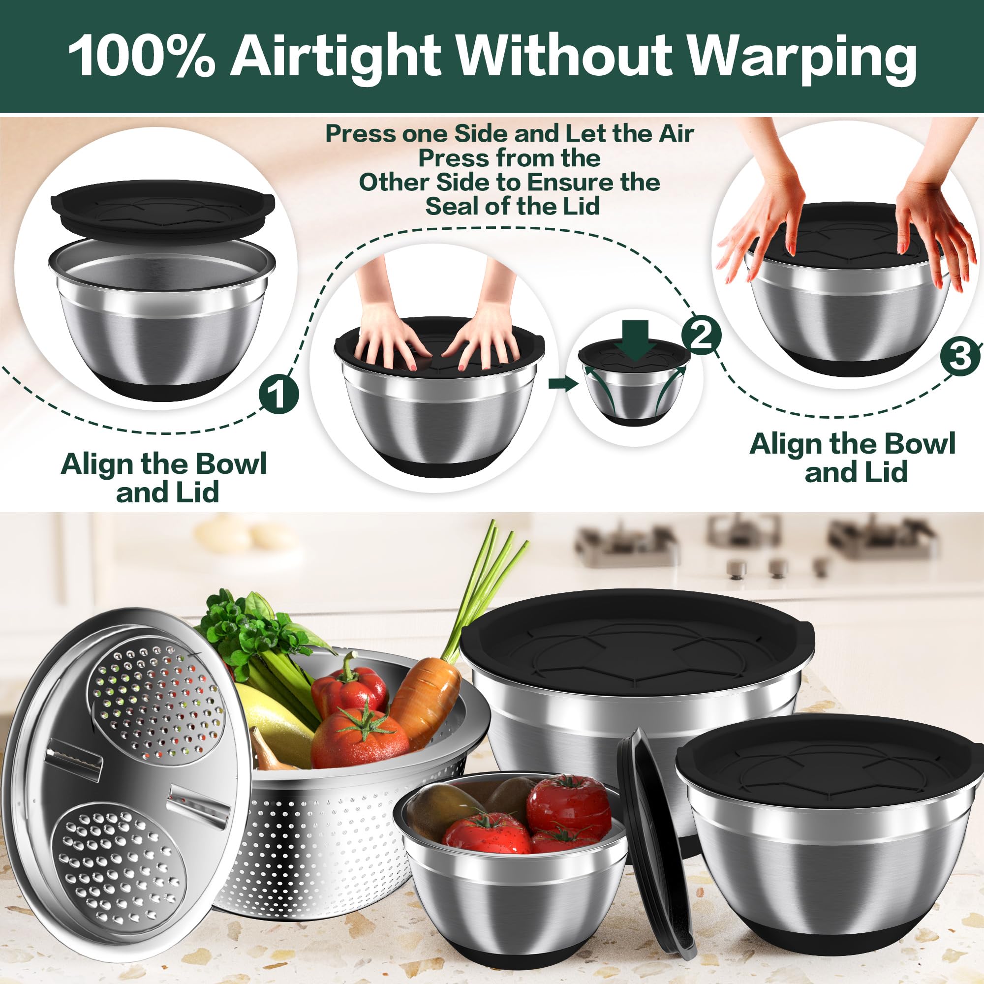 Nicdiet nesting stainless-steel bowls save space and simplify kitchen prep.