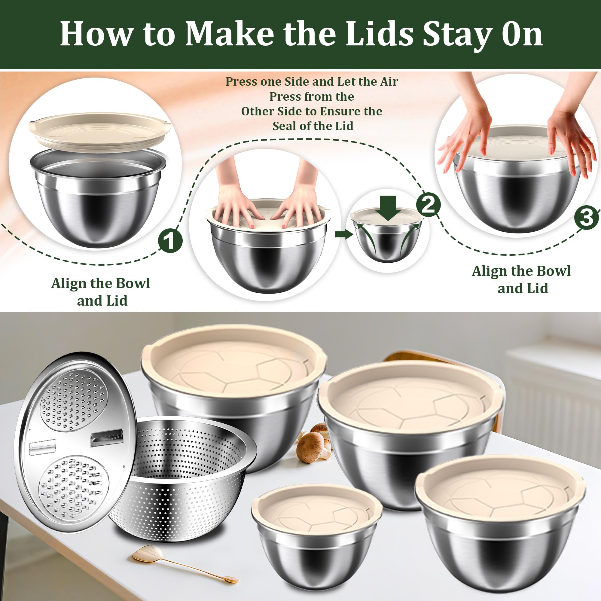 Nicdiet stainless steel bowls with mirror-polished interior for smooth batter mixing