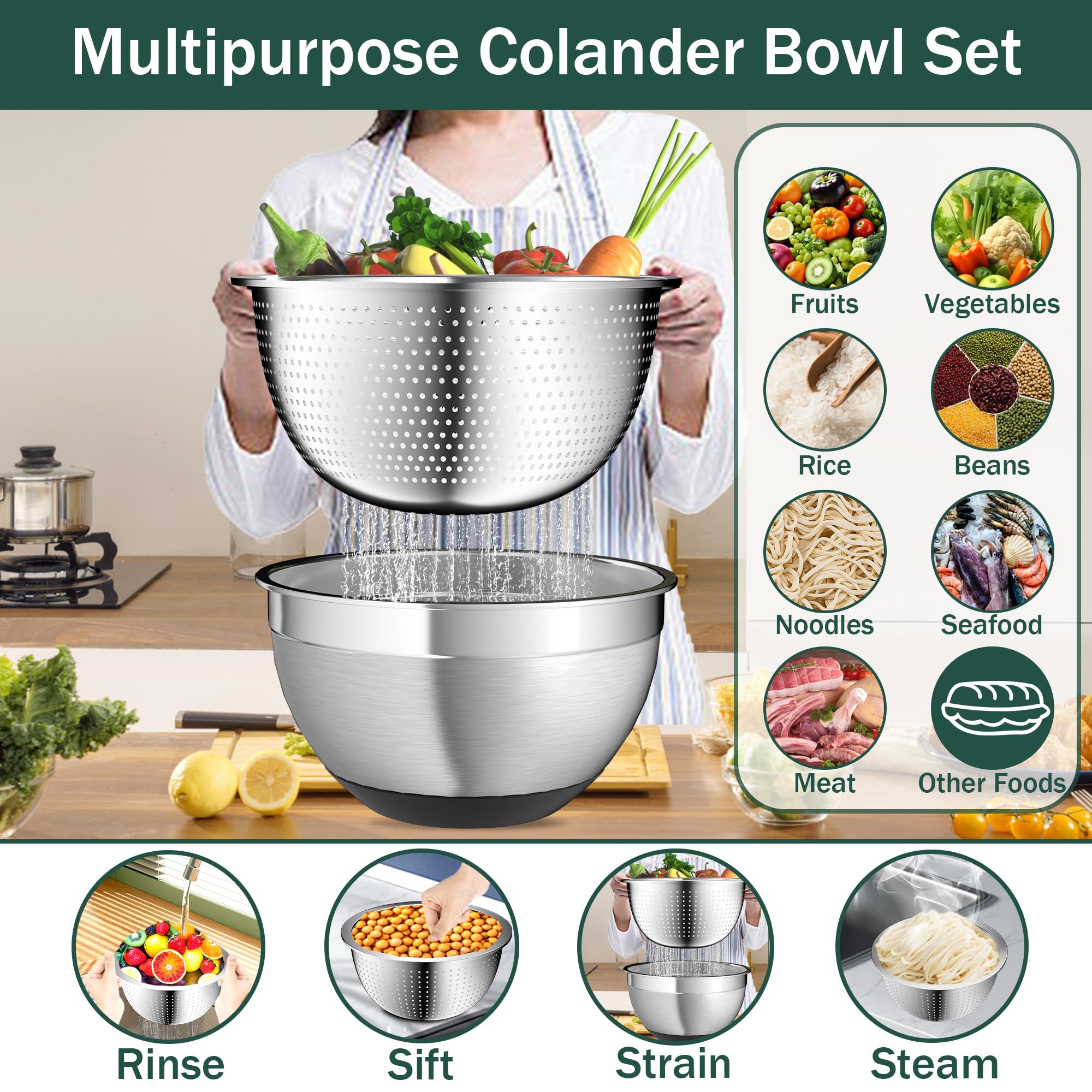 Nicdiet upgraded colander with microporous 2mm holes drains quickly and easily.