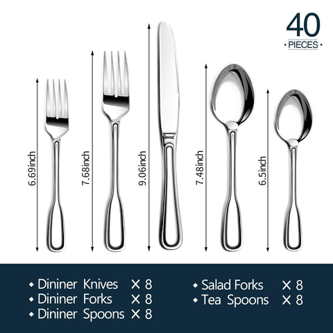 Nice Kitchen 40-piece silverware set salad forks for easy serving and stylish tables.
