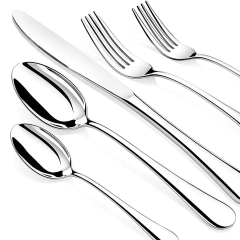 Nice Kitchen 60-piece silverware set dinner knives with a sharp edge for easy slicing.