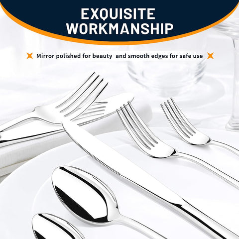 Nice Kitchen 60-piece silverware set salad forks with refined tines for easy lifting.