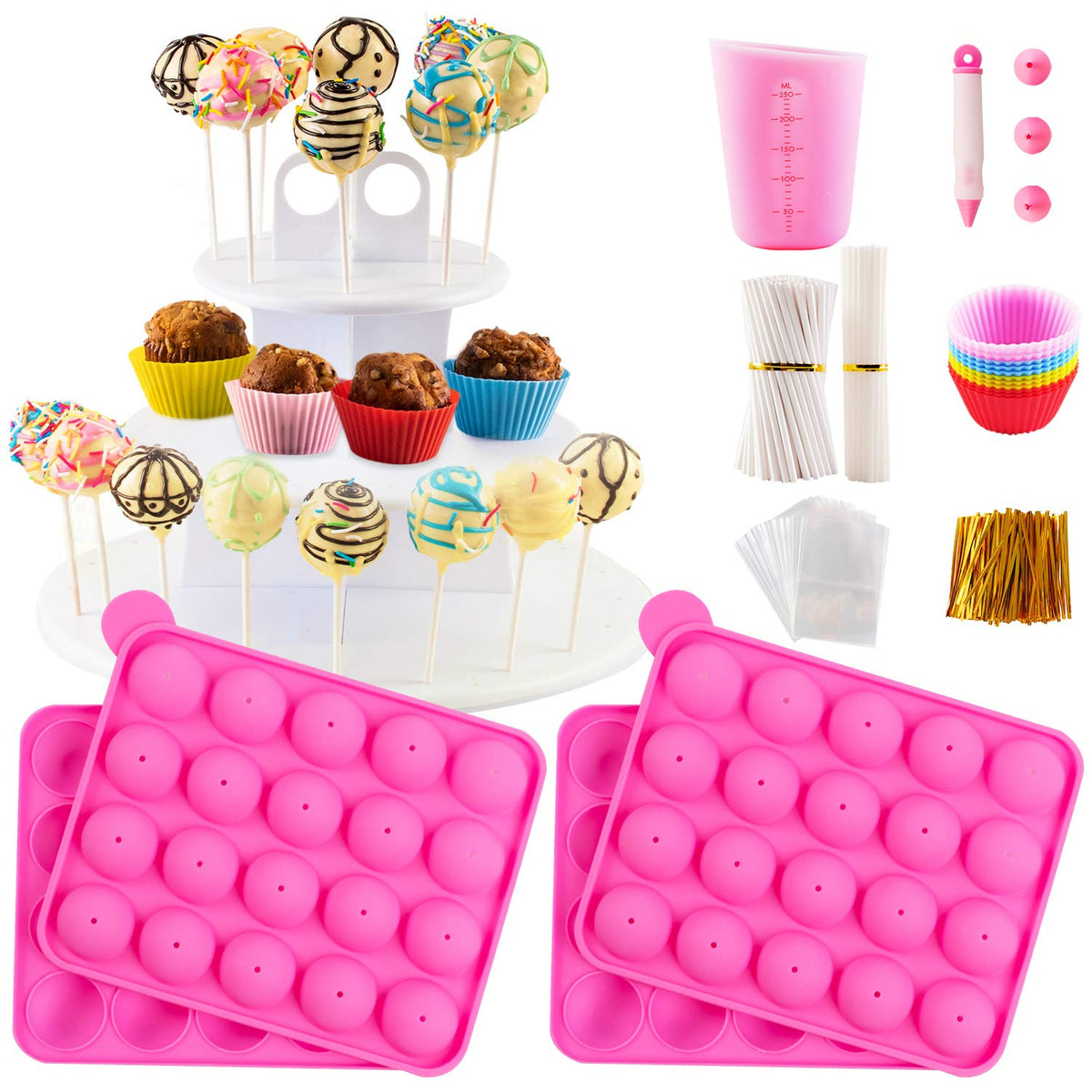 Nice Kitchen cake pop maker kit with two silicone molds for quick party pops and varied designs.