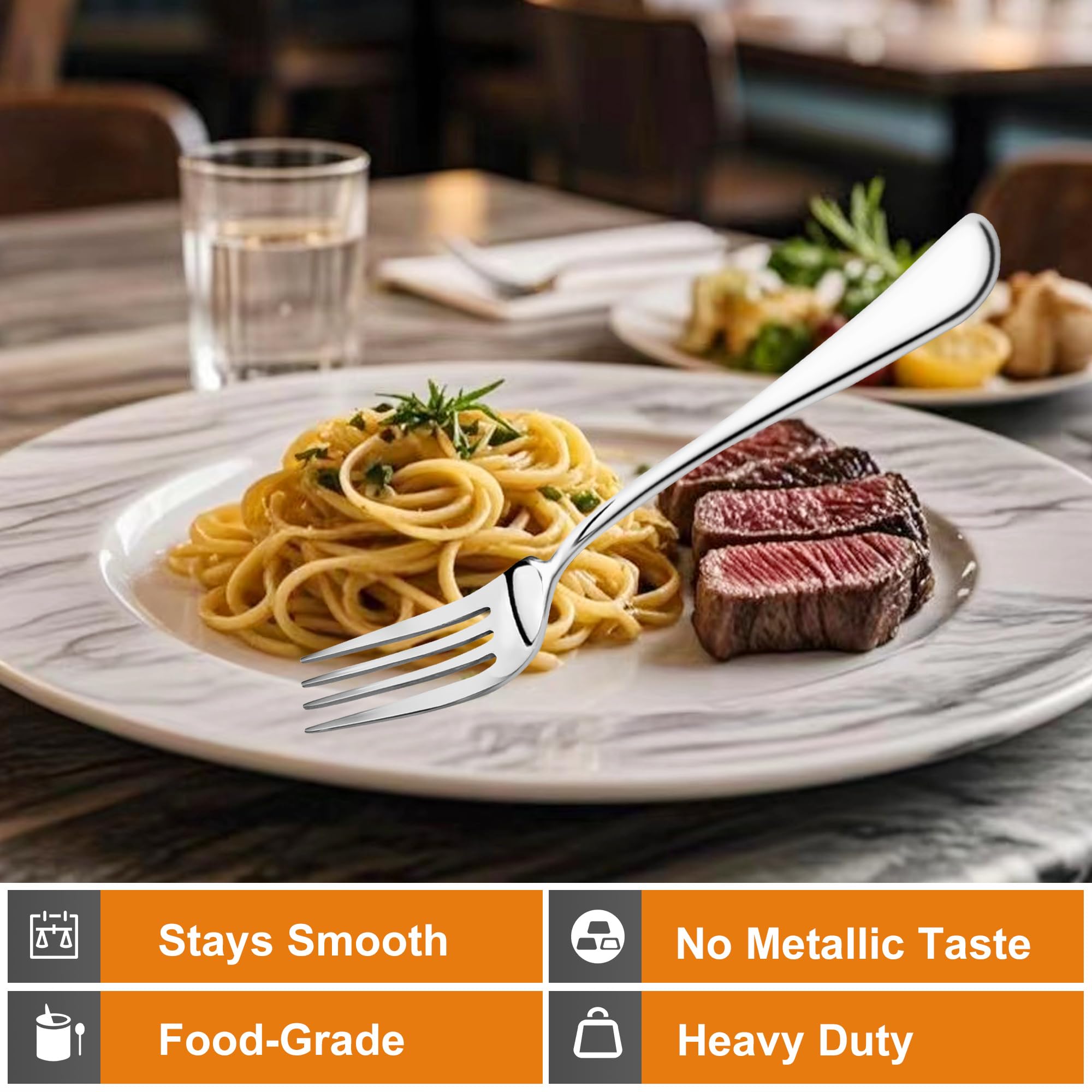 Nice Kitchen ergonomic curved-handle forks provide balanced grip for comfortable meals.