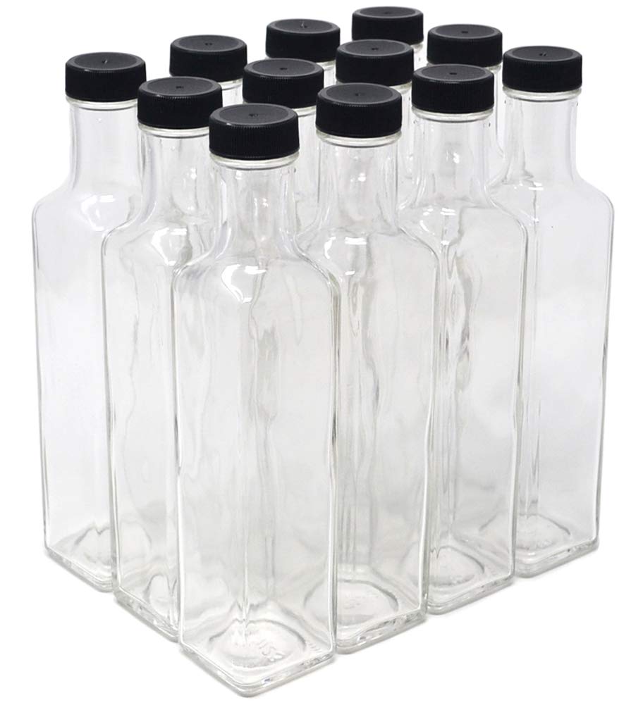 Nicebottles Clear Quadra bottle with pour cap, ideal for sauces, oils, and dressings