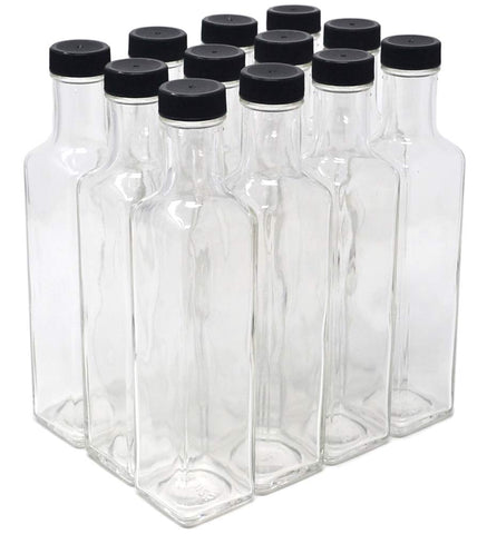 Nicebottles Clear Quadra bottle with pour cap, ideal for sauces, oils, and dressings
