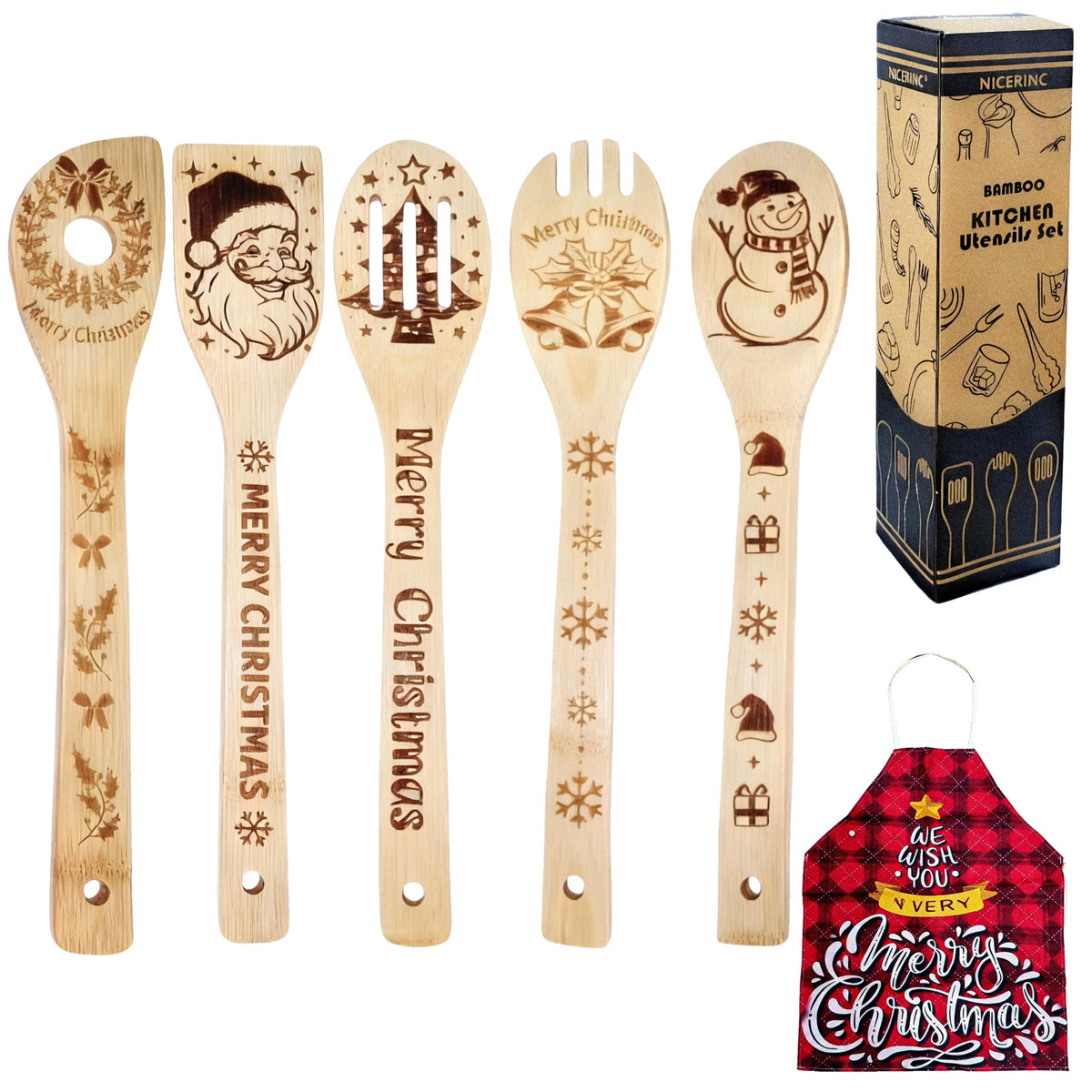 NICERINC bamboo non-slotted spoon for safe stirring with nonstick cookware