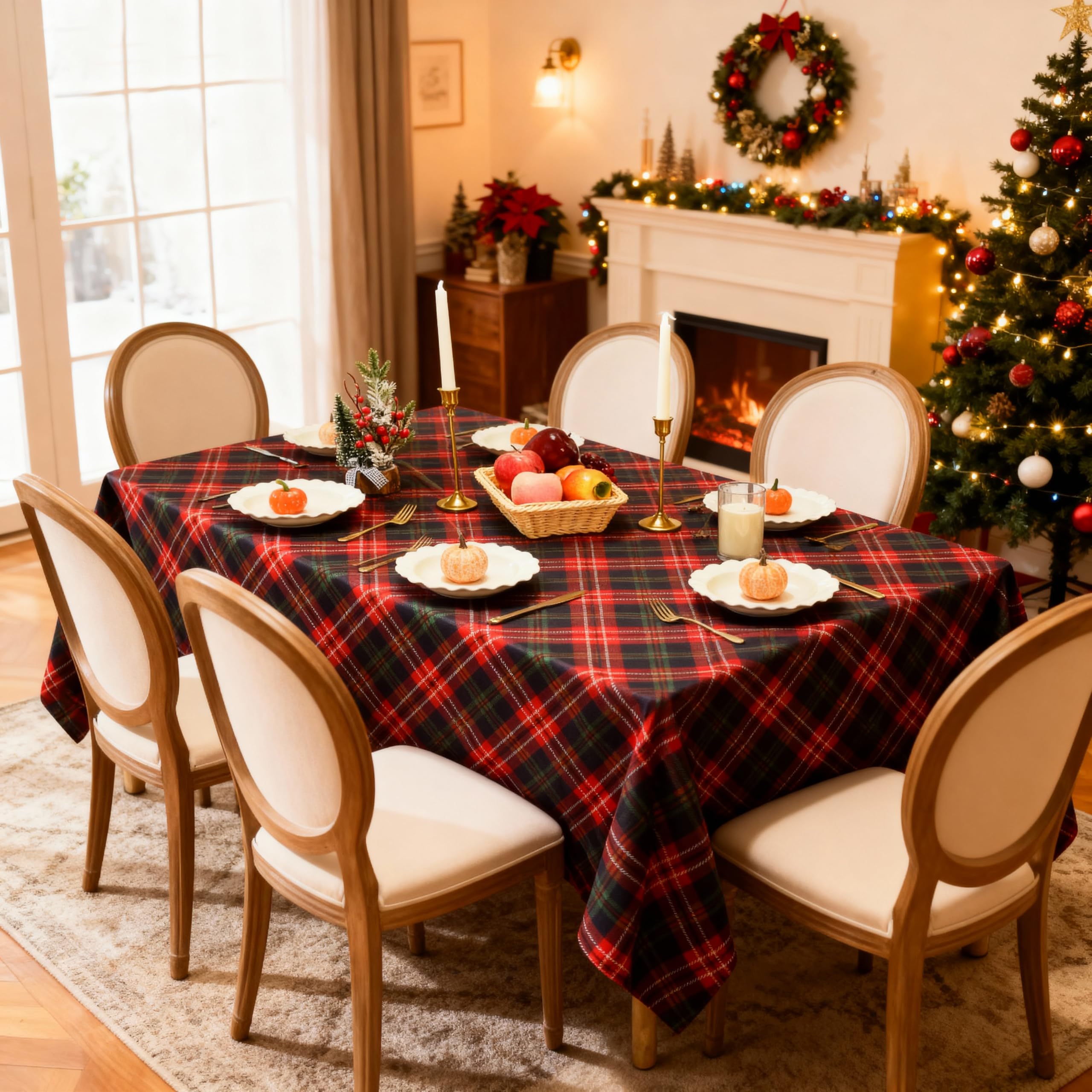 NiceTatertay waterproof tablecloth protecting surfaces during holiday beverages