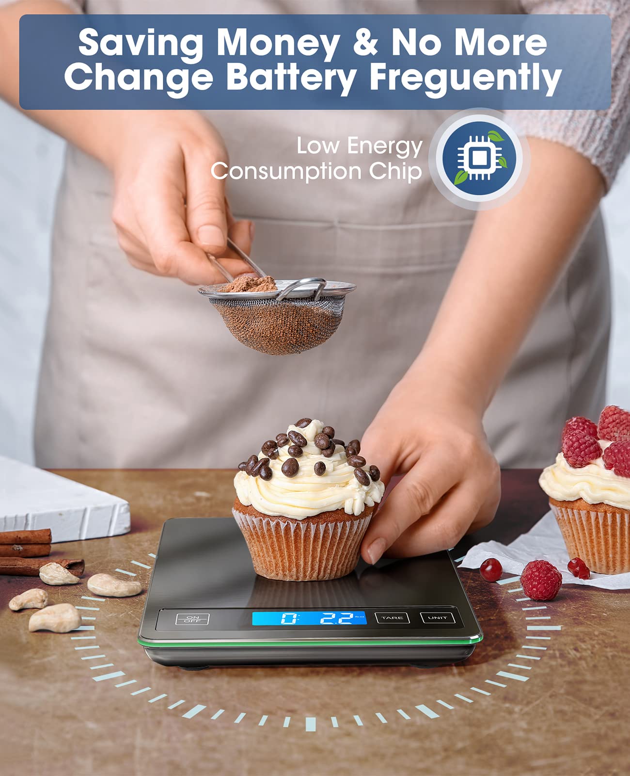 Nicewell food scale ships with batteries for immediate use.