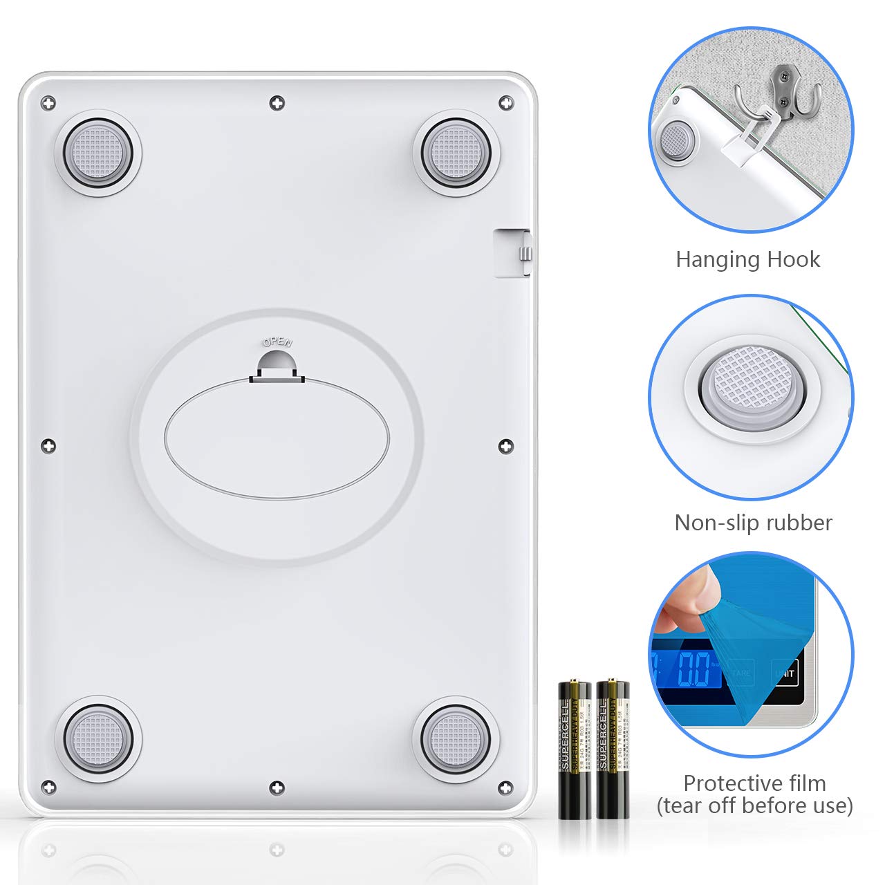 Nicewell food scale compact size with storage hook offers easy cabinet organization.