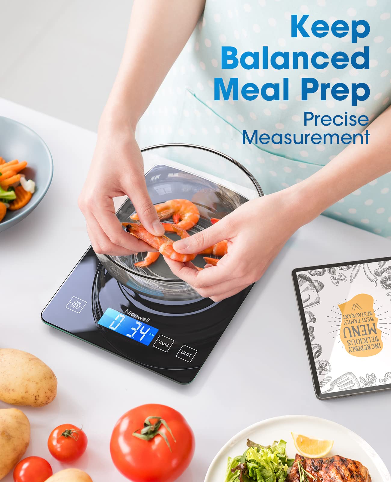 Nicewell tempered-glass platform highlights a sleek, easy-to-clean surface.
